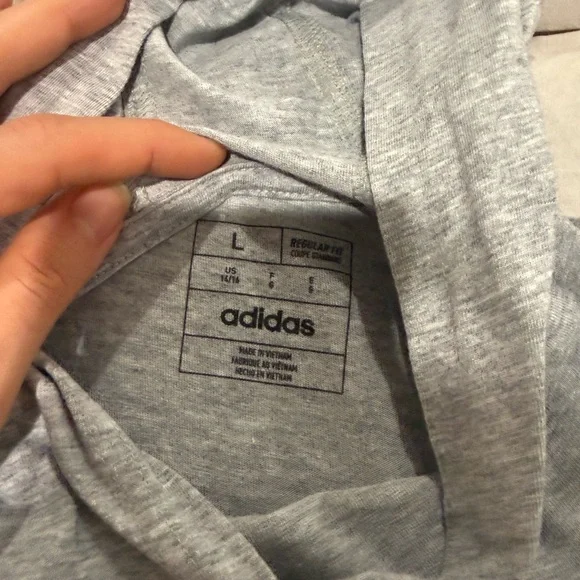 adidas Light Gray Hoodie with Green and Black Sleeve Logos - Picture 5 of 6